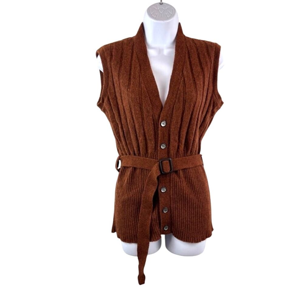 VINTAGE Springfoot Knit Vest – Belted Brown Ribbed Lambswool – Women’s‎ L